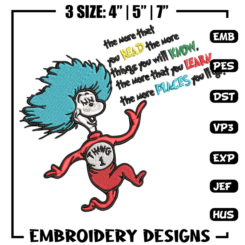 Thing One Dr Seuss Embroidery Design, Dr Seuss Embroidery, Embroidery File, Embroidery design, Digital download..jpg