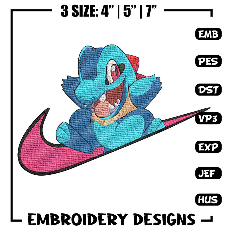 Totodile x nike Embroidery Design, Pokemon Embroidery, Embroidery File, Nike Embroidery, Anime shirt, Digital download.jpg