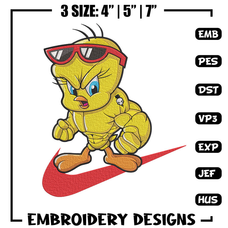 Tweety nike Embroidery Design, Tweety Embroidery, Embroidery File, Nike Embroidery, Anime shirt, Digital download.jpg