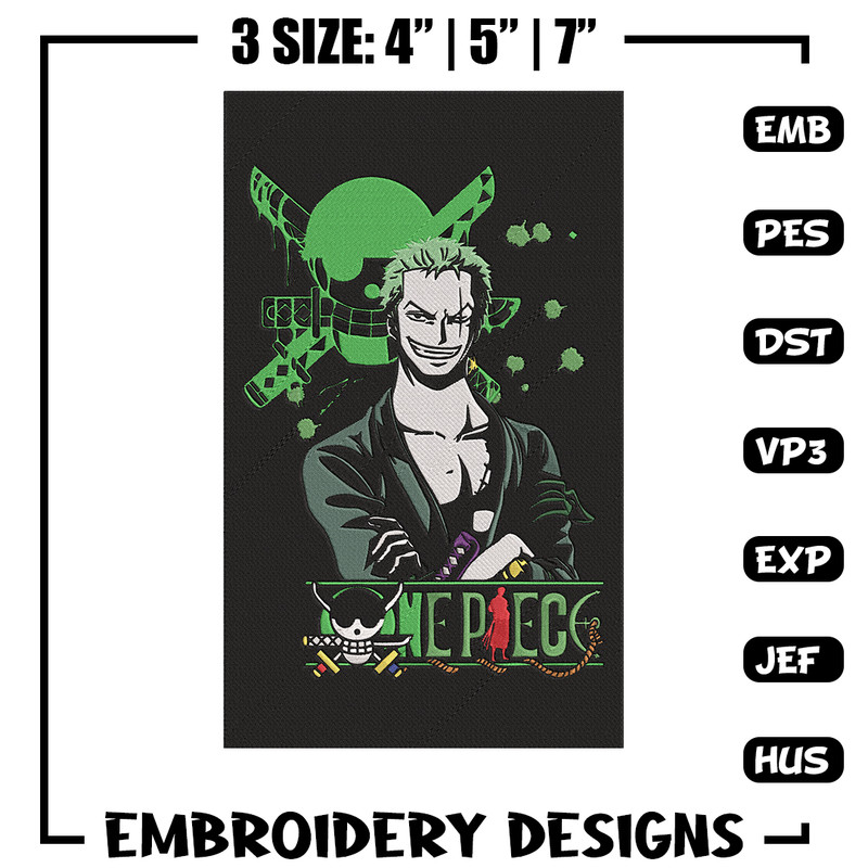 Zoro poster Embroidery Design, One piece Embroidery, Embroidery File, Anime Embroidery, Anime shirt, Digital download.jpg