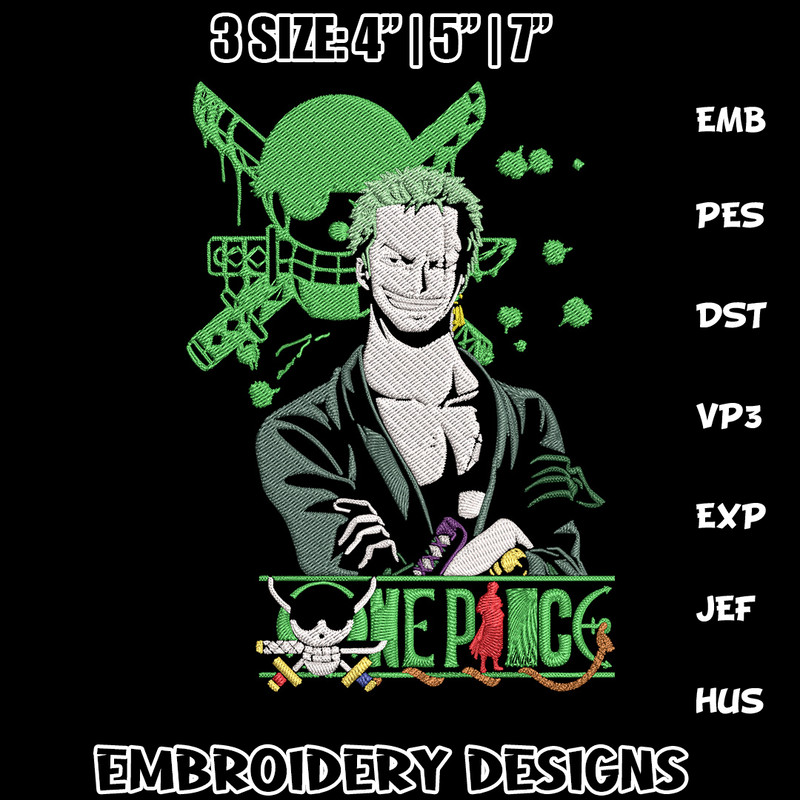 Zoro poster Embroidery Design, One piece Embroidery, Embroidery File, Anime Embroidery, Anime shirt,Digital download..jpg