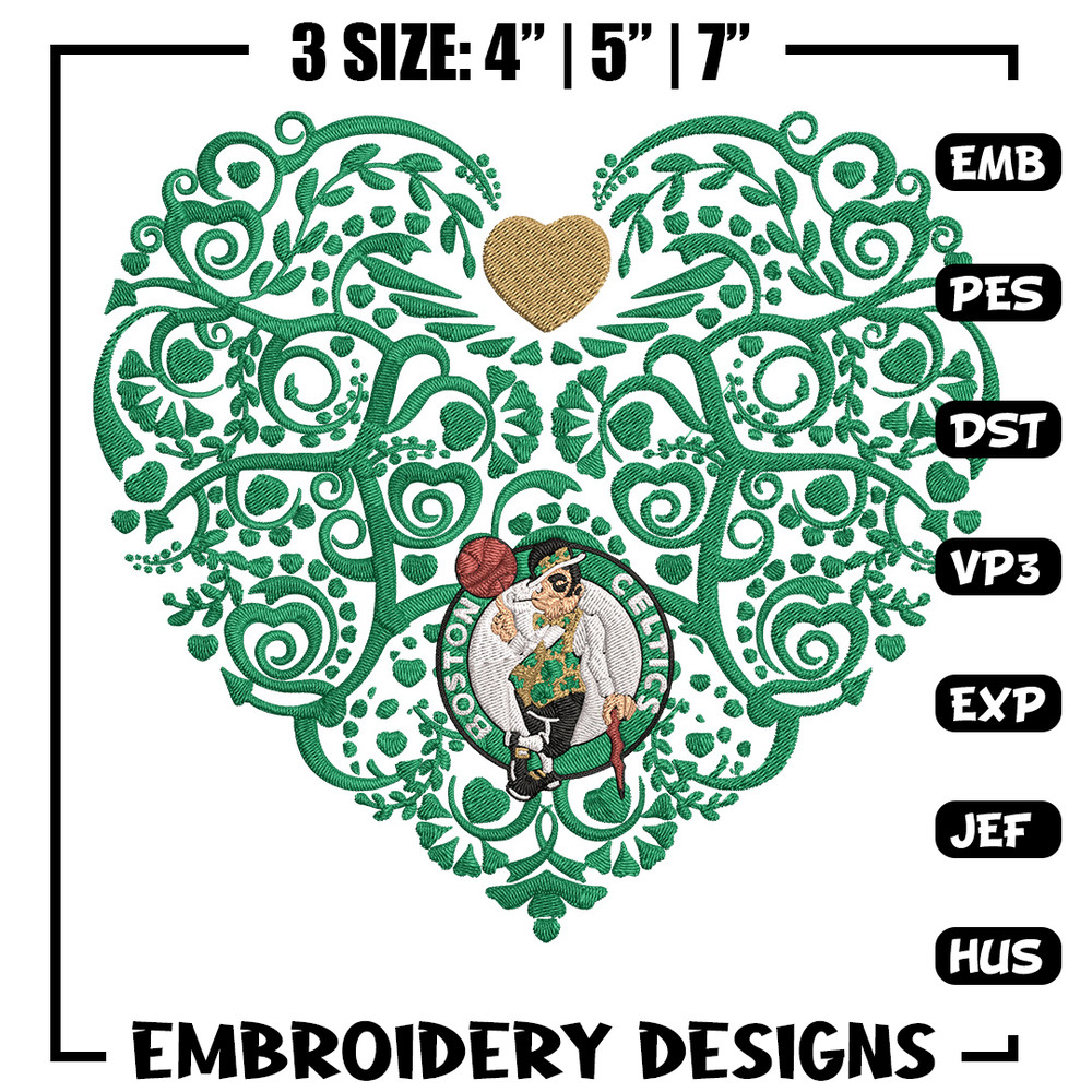 Boston Celtics heart embroidery design, NBA embroidery, Sport embroidery, Logo sport embroidery, Embroidery design.jpg