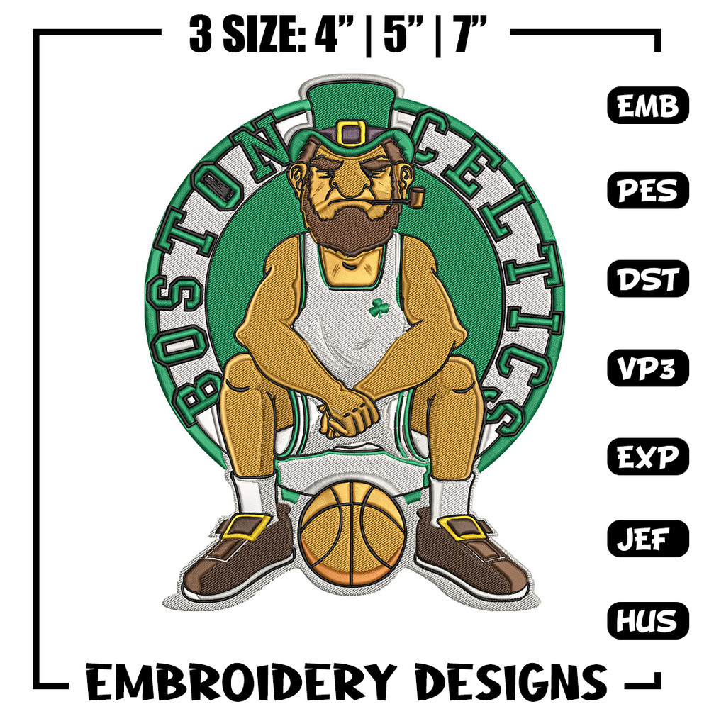Boston Celtics mascot embroidery design, NBA embroidery, Sport embroidery, Logo sport embroidery, Embroidery design.jpg