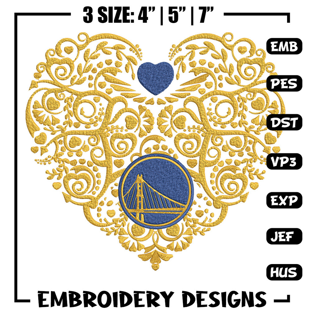 Golden State Warriors heart embroidery design, NBA embroidery,Sport embroidery, Embroidery design,Logo sport embroidery.jpg