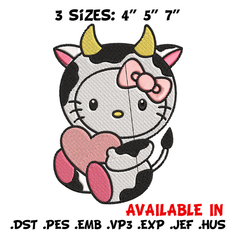 Cow Hello Kitty With Heart Embroidery Design, Hello Kitty Embroidery, Embroidery File, Cartoon shirt, Digital download..jpg