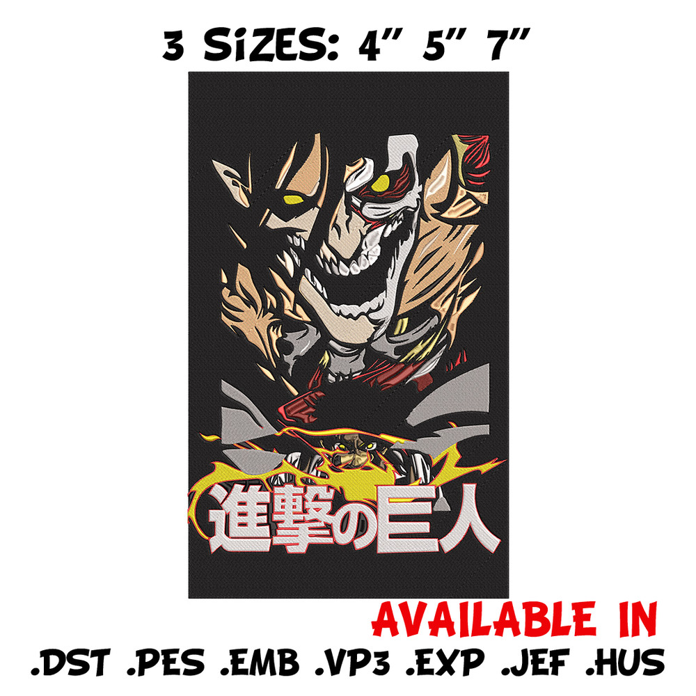Eren poster Embroidery Design, Aot Embroidery, Embroidery File, Anime Embroidery, Anime shirt, Digital download..jpg