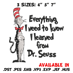 everything i need to know i learned from embroidery design, dr seuss embroidery, embroidery file, digital download.