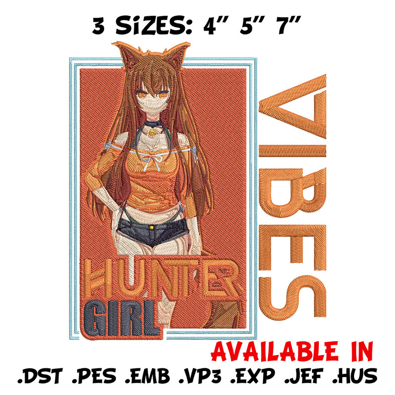 Hunter girl Embroidery Design, Cat girl Embroidery, Embroidery File, Anime Embroidery, Anime shirt,Digital download..jpg