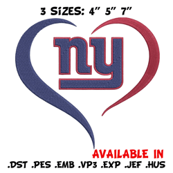 New York Giants heart embroidery design, New York Giants embroidery, NFL embroidery, logo sport embroidery.