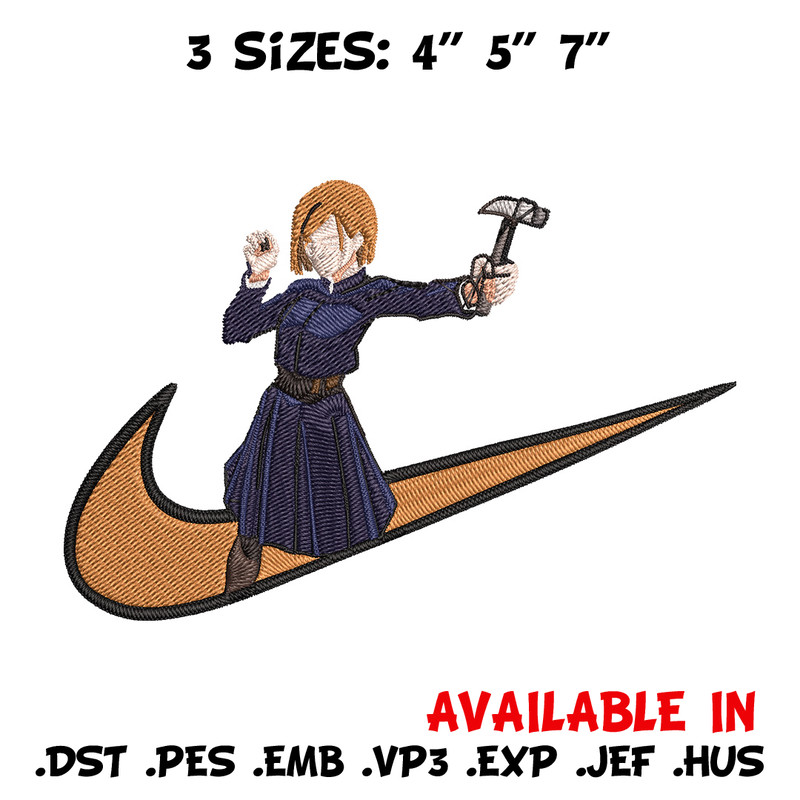 Nobara x nike Embroidery Design, Jujutsu Embroidery, Embroidery File, Nike Embroidery, Anime shirt, Digital download.jpg