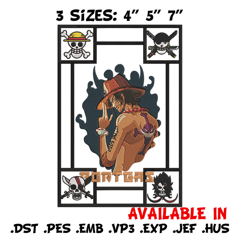 Portgas D Ace Embroidery Design, One piece Embroidery, Embroidery File, Anime Embroidery, Anime shirt, Digital download.jpg