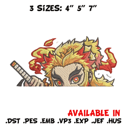 rengoku peeker embroidery design, demon slayer embroidery, embroidery file, anime embroidery, digital download.
