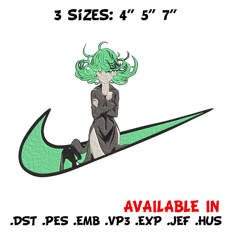 Tatsumaki nike Embroidery Design, One punch man Embroidery,Embroidery File,Nike Embroidery,Anime shirt,Digital download.jpg