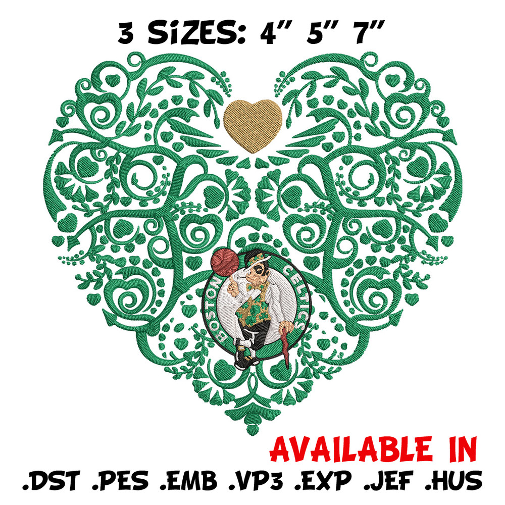 Boston Celtics heart embroidery design, NBA embroidery, Sport embroidery, Logo sport embroidery, Embroidery design.jpg