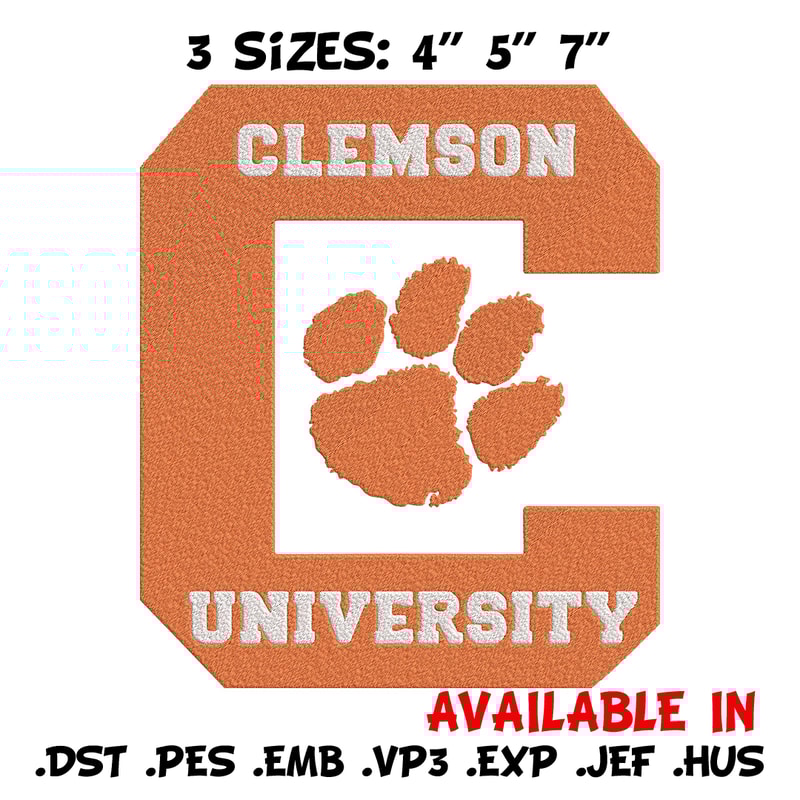Clemson University logo embroidery design,NCAA embroidery,Sport embroidery,logo sport embroidery,Embroidery design.jpg