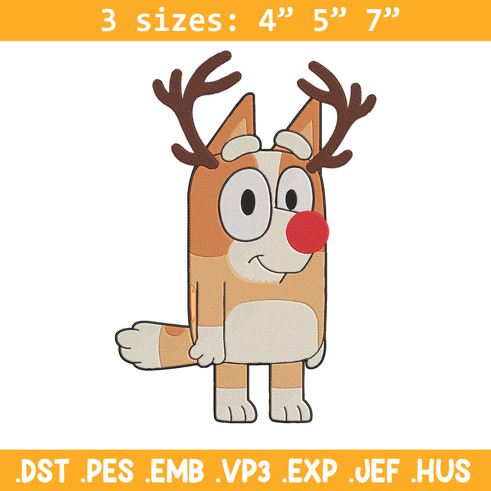 Bingo reineer Embroidery Design, Bluey Embroidery, Embroidery File, Chrismas Embroidery, Anime shirt, Digital download.jpg