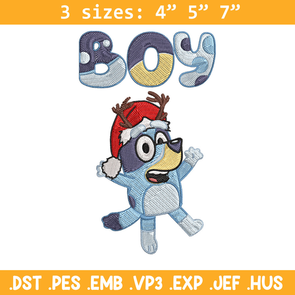 Bluey boy Embroidery Design, Bluey Embroidery, Embroidery File, Chrismas Embroidery, Anime shirt, Digital download.jpg