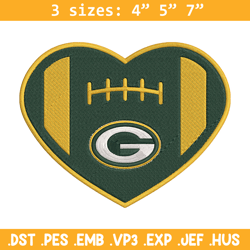 Green Bay Packers Heart embroidery design, Packers embroidery, NFL embroidery, logo sport embroidery, embroidery design