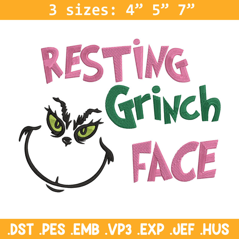 Grinch face Embroidery Design, Grinch Embroidery, Embroidery File, Chrismas Embroidery, Anime shirt, Digital download.jpg