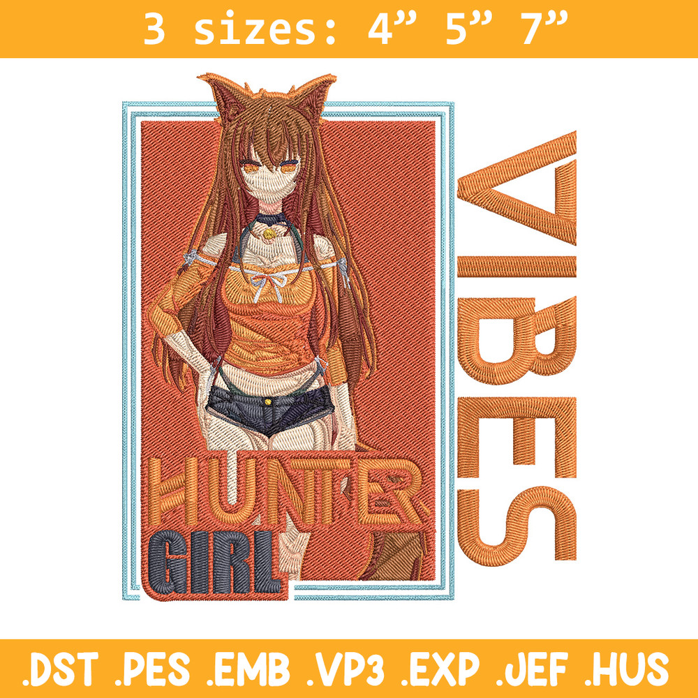 Hunter girl Embroidery Design, Cat girl Embroidery, Embroidery File, Anime Embroidery, Anime shirt,Digital download..jpg