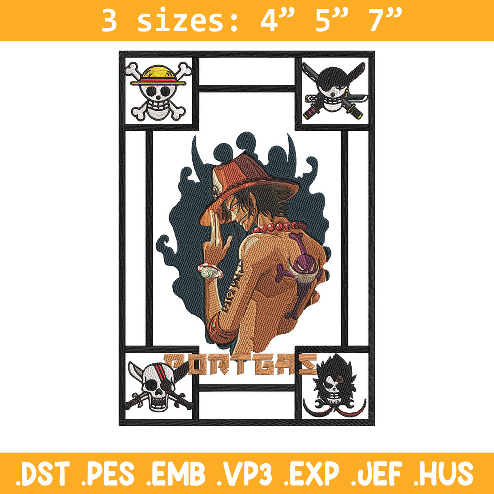 Portgas D Ace Embroidery Design, One piece Embroidery, Embroidery File, Anime Embroidery, Anime shirt, Digital download.jpg