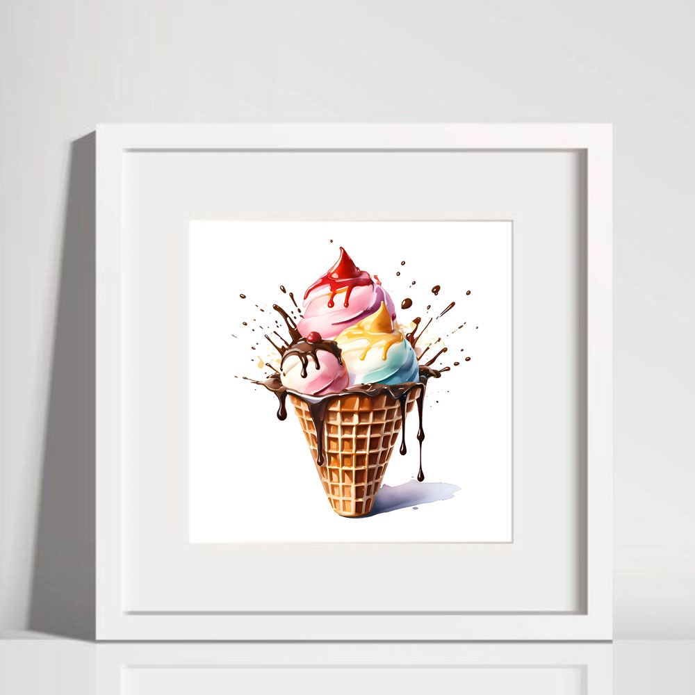 Ice Cream In A Waffle Cone With Explosive Chocolate Watercolor Digital Art 1