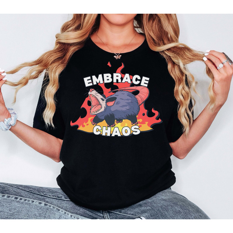 Embrace Chaos Possum - Unisex T-Shirt, Funny Opossum Shirt, Possums Meme Tshirt, Weird Silly Quirky Gift.jpg
