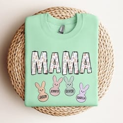 custom easter mama sweatshirt with kids names, mama easter sweater, mom easter shirt, cute easter shirt