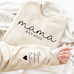 custom mama sweatshirt with kid name on sleeve, personalized mom sweatshirt, gift momma sweatshirt, christmas shirts