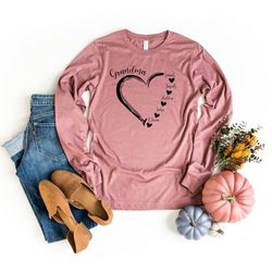 custom grandma long sleeve, grandma heart long sleeve, grandkids name shirt, gift for nana, grammy long sleeve