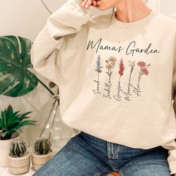 mama's garden shirt, mother day gift, birth month flower shirt, mom's flowers garden sweater, custom mom shirt