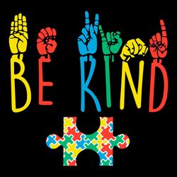 be kind hand sign language svg png, autism svg, puzzle autism