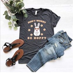 don't worry be hoppy shirt, women easter shirt, smile face bunny shirt, retro easter shirt, bunny lover shirt, happy eas