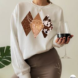 boho bull skull shirt, women's country shirt, farmer sweatshirt, cowboy rodeo shirt, cowgirl shirt, bullhead hoodie, cow