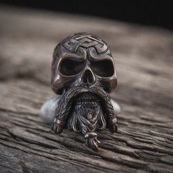 Bearded Skull v.2 - knife bead, paracord lanyard bead, key chain bead, edc bead, leather bead - made of bronze