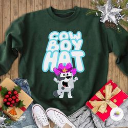 bluey muffin heeler shirt, bluey cow boy hat y2k trending sweatshirt, bluey matching shirt, funny bluey shirt, personali