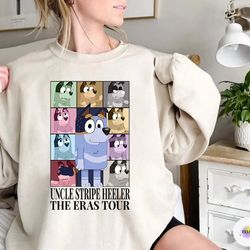 bluey eras tour shirt , retro bluey stripe heeler shirts, bandit heeler shirt, bluey uncle family tee, bandit chili bing