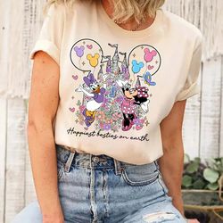 happiest place on earth minnie daisy shirt, disneyland castle floral shirt, vintage minnie daisy shirt, magic kingdom sh