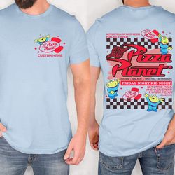 two-sided pixar toy story aliens pizza planet shirt | wdw disneyland family vacation 2024 | disneytrip shirt | pizza lov