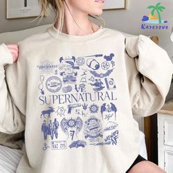 supernatural movie vintage doodle art blue shirt | supernatural vintage shirt | dean winchester shirt | winchester broth