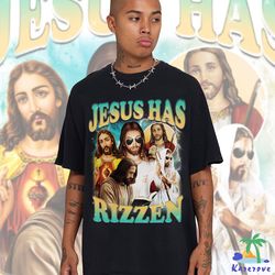 jesus has rizzen vintage 90's shirt, vintage god christian tee, rizz meme t-shirt