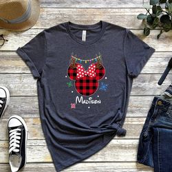 minnie christmas t-shirt, personalized shirt, disney shirt, christmas shirt, custom name shirt, buffalo plaid shirt, dee