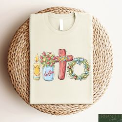 easter day flowers shirt, easter egg hunt sweatshirt, christian easter tee, jesus lover gift, candle shirt, religious cr
