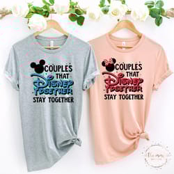 couples that disney together stay together shirts, disney matching couple tees, minnie and mickey matching tees, disney