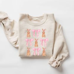 coquette bunny sweater, easter sweatshirt, bunny lovers gift, cute bunny and bow sweatshirt, coquette aesthetic tees