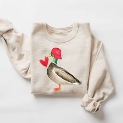 valentine mallard duck sweater, hunting valentine's day sweatshirt, gift for her, duck hunting sweat, cute valentine shi