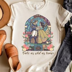 retro disney beauty & the beast shirt | stained glass rose graphic vintage t-shirt | cute belle princess tee | hollywood