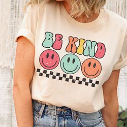be kind shirt, smiley face shirt, positive shirt, retro be kind shirt, boho kindness shirt, boho rainbow shirt