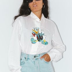vintage luxury disney donald cartoon embroidered shirt blouse - disney vintage - 90s clothing - gift for her - animal pr