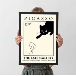 picasso cat and bird exhibition art museum mid-century poster, autumn home decor, a4 a3 a2 a1, wall decor, christmas gif